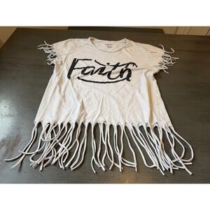 On Fire Faith Christian Fringe Graphic Tee White Cotton 2X Worry Ends When Faith